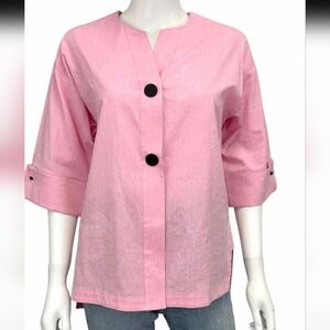 MING WANG PINK BUTTON DOWN BLOUSE 3/4 SLEEVE